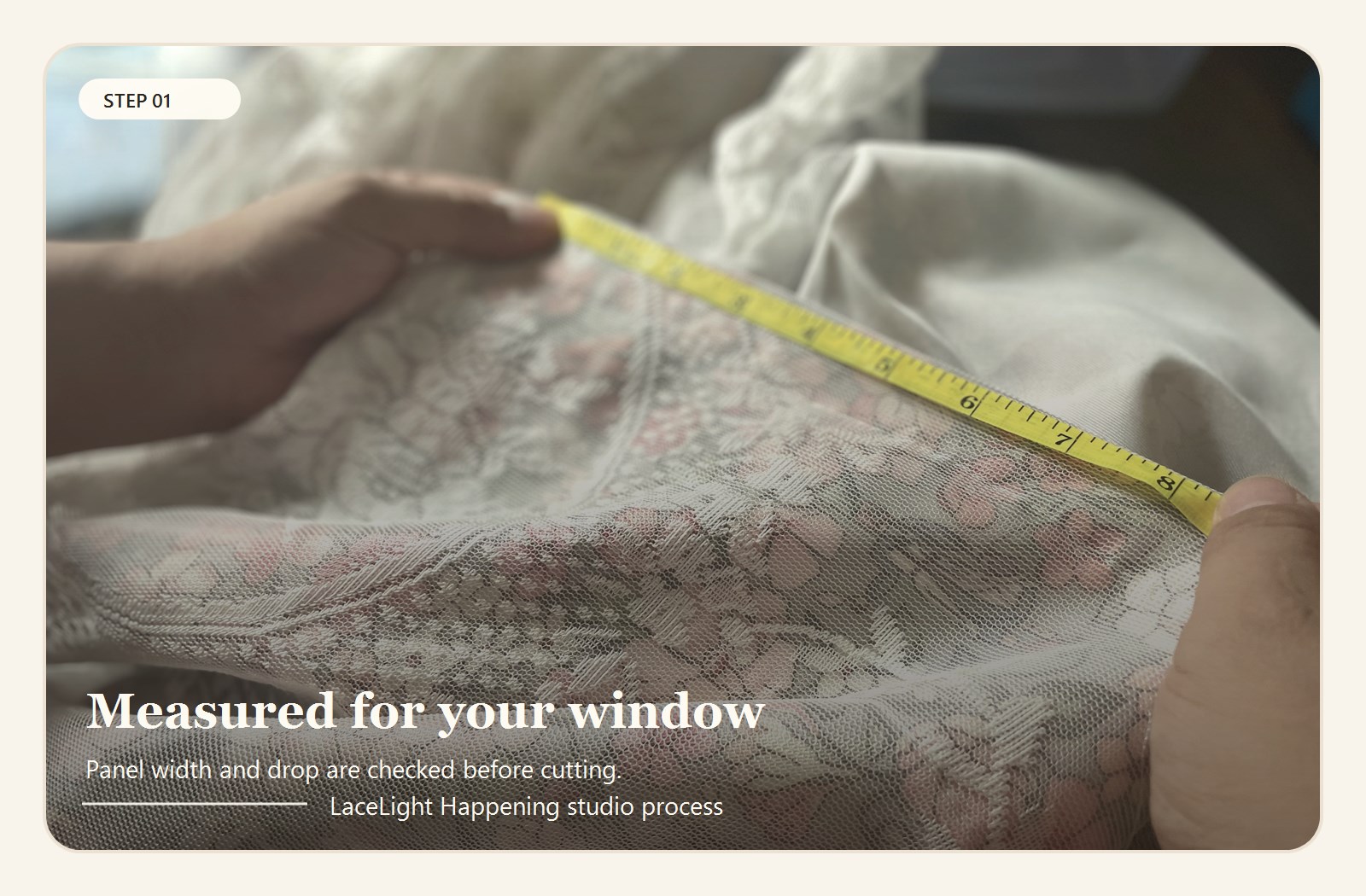 Custom lace curtain fabric measured by hand before production