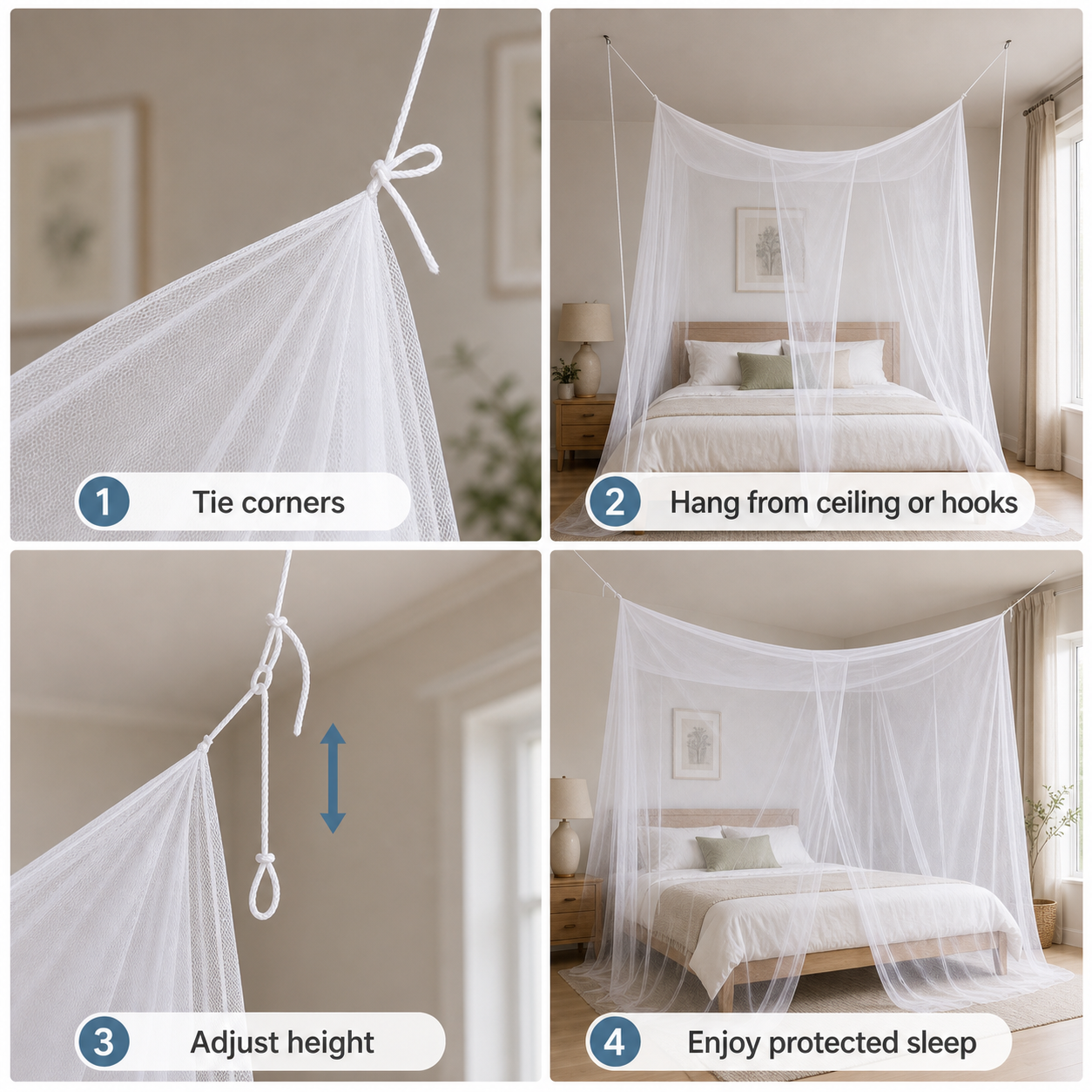 Packed mosquito net and installation steps for customer shipping support