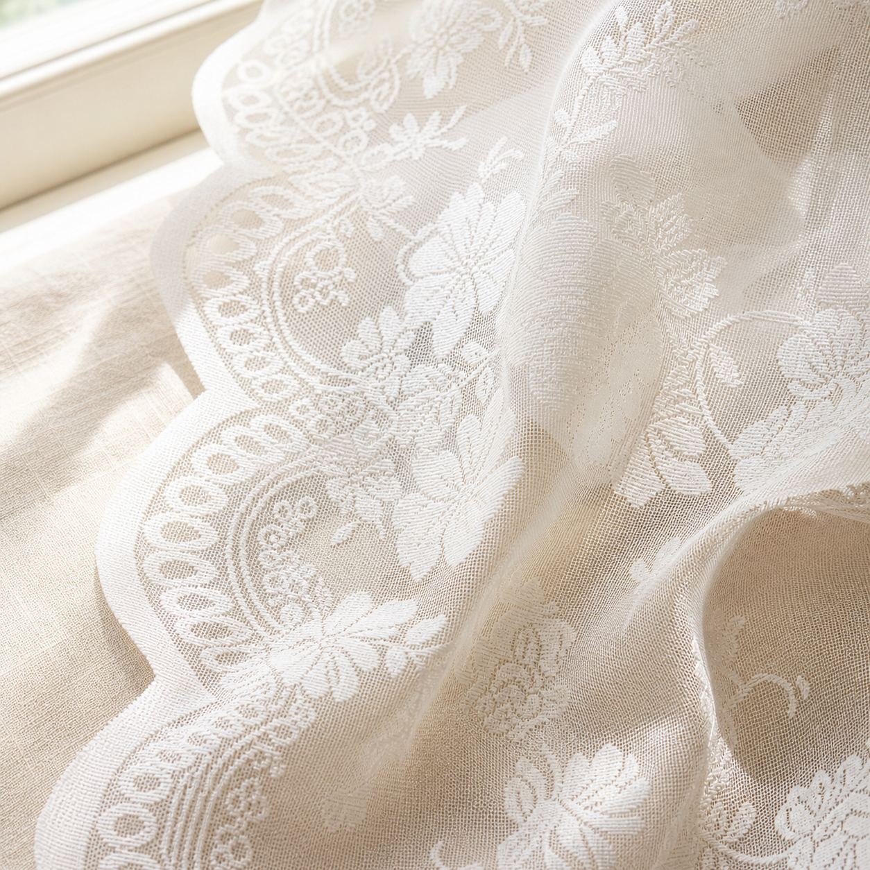 White floral lace curtain texture