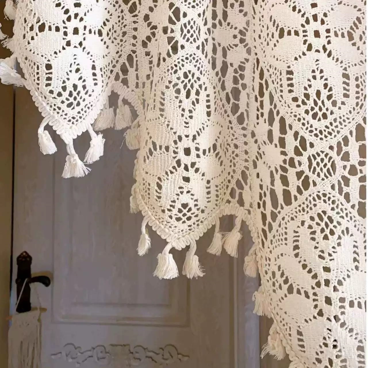 Cream Crochet Doorway Valance Curtain light filtering sheer curtain transparency thumbnail