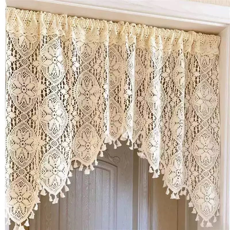 Cream Crochet Doorway Valance Curtain alternate room scene thumbnail