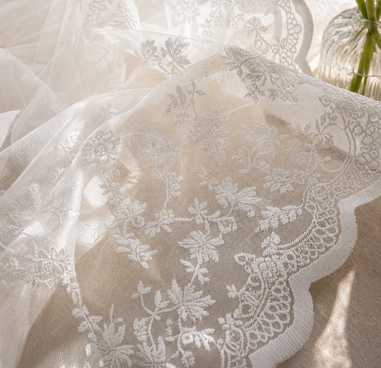 French White Lace Sheer Curtain soft lace fabric close-up thumbnail