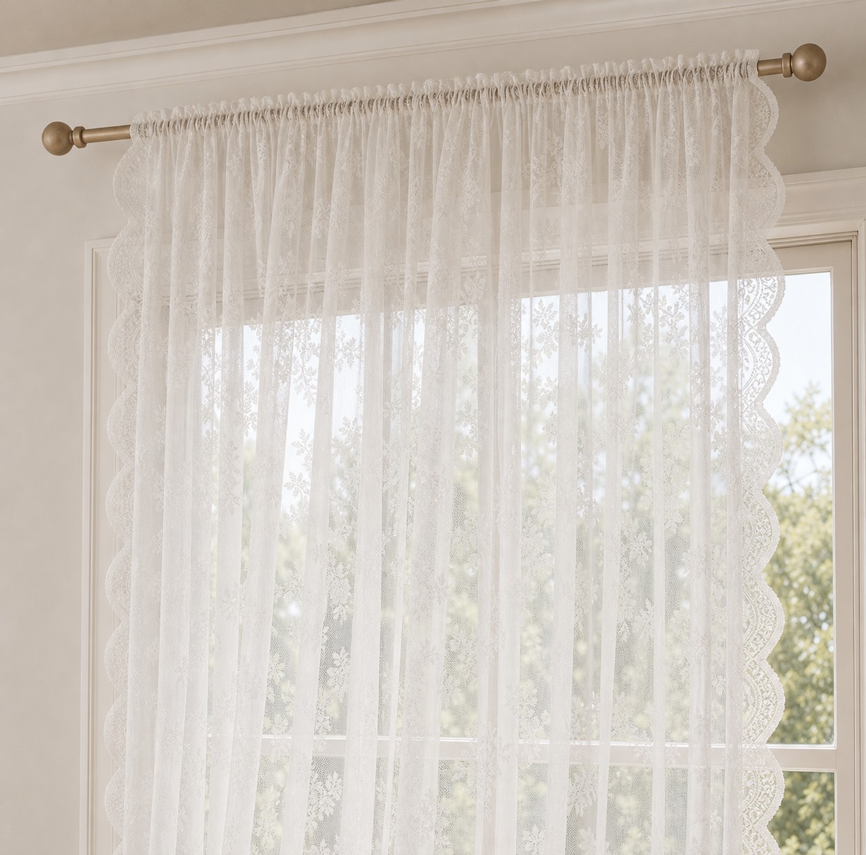 French White Lace Sheer Curtain curtain hanging style demonstration thumbnail