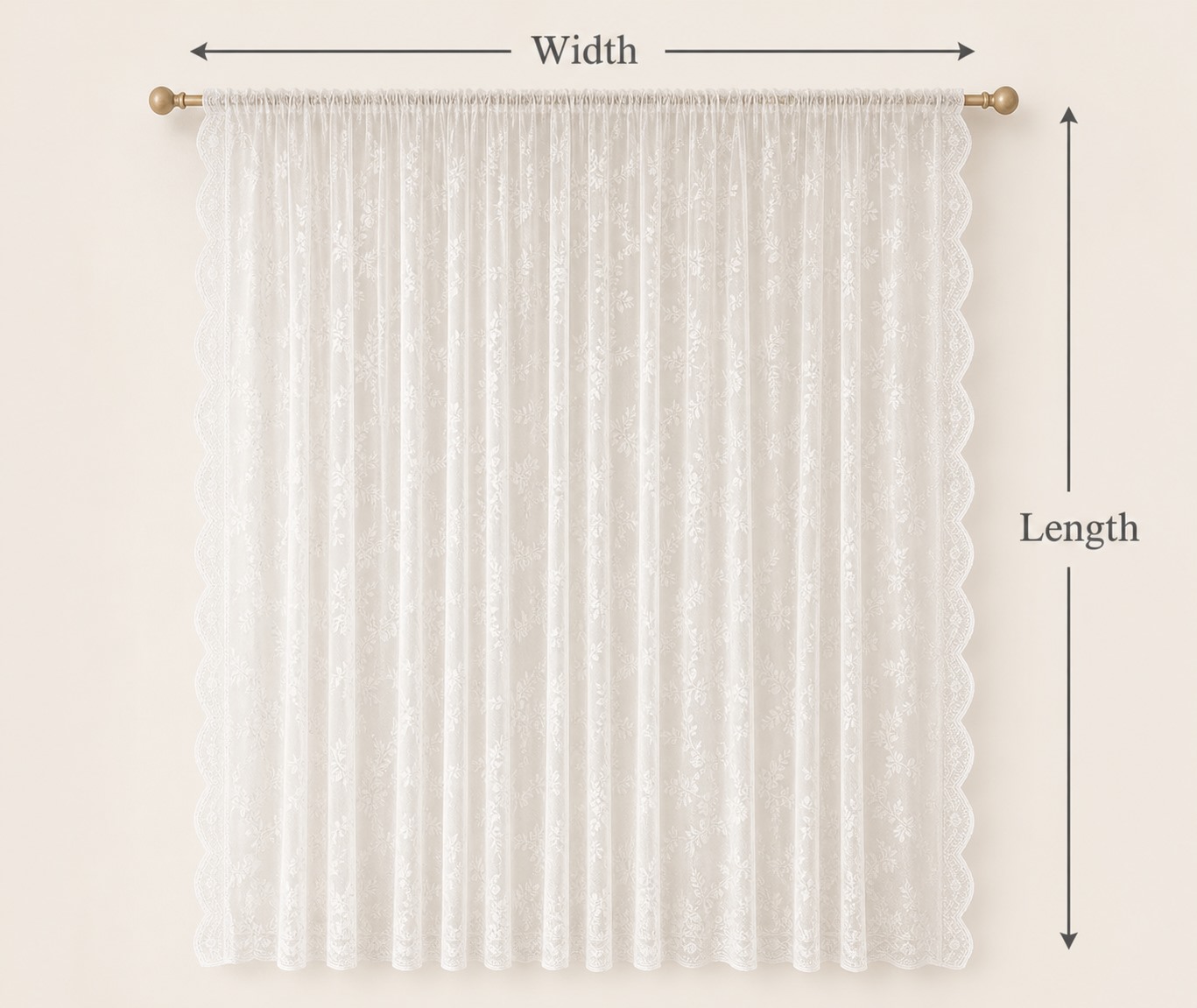 French White Lace Sheer Curtain curtain measuring and size guide illustration thumbnail