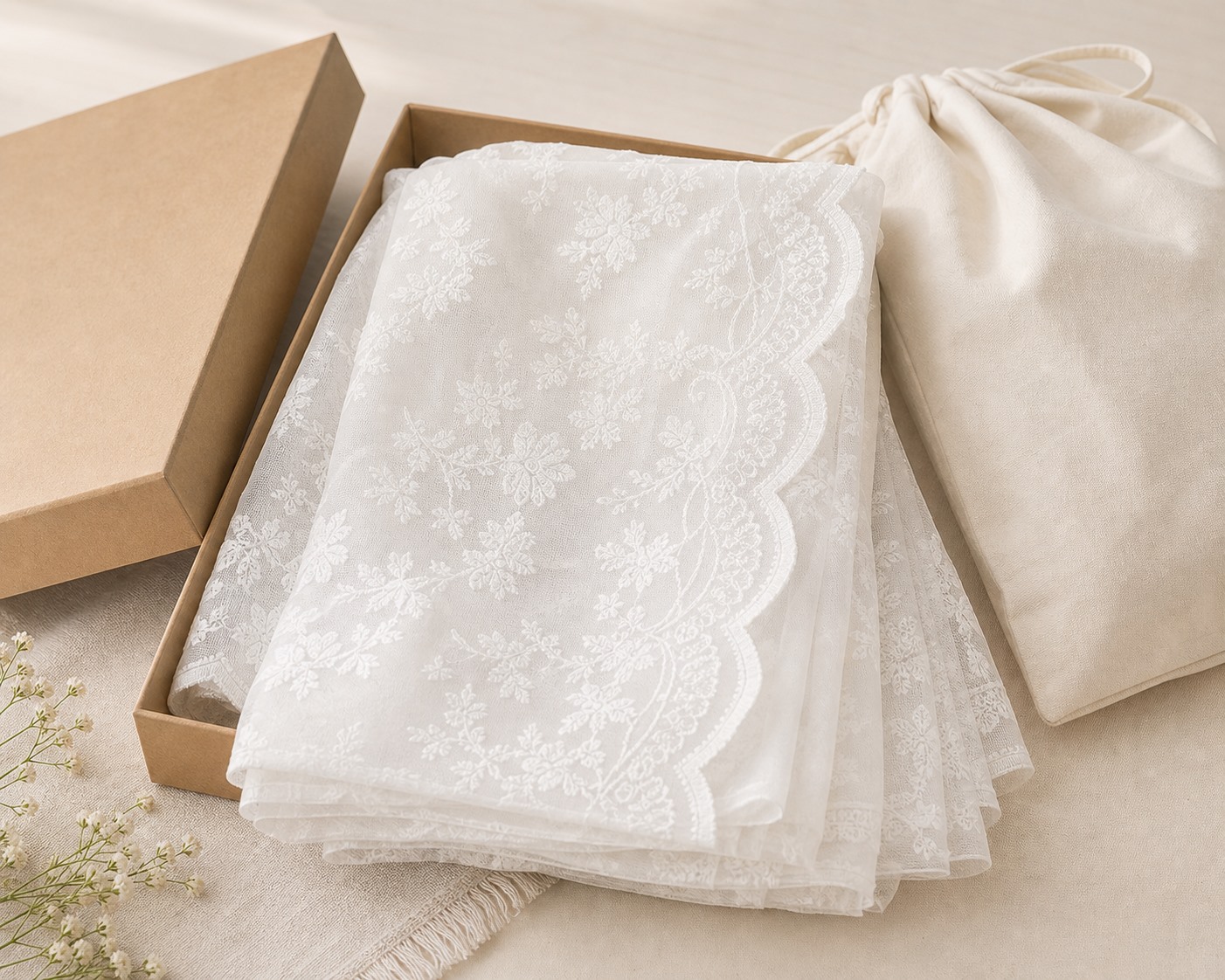 French White Lace Sheer Curtain folded curtain packaging detail thumbnail