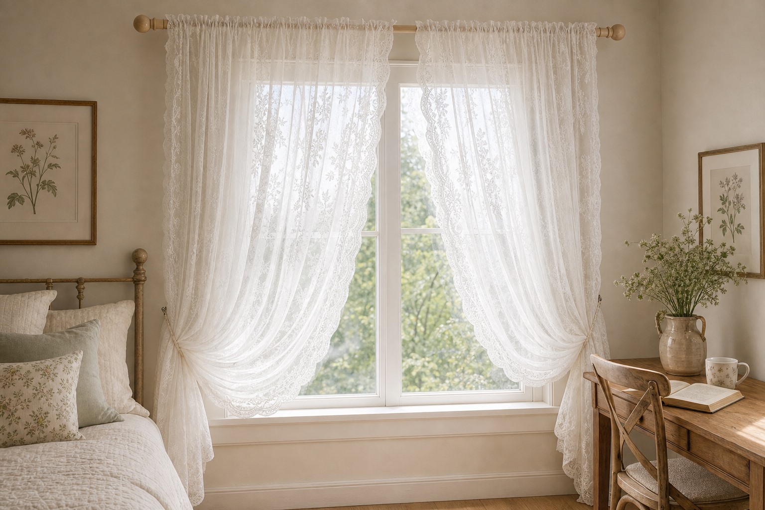 French White Lace Sheer Curtain alternate room scene thumbnail