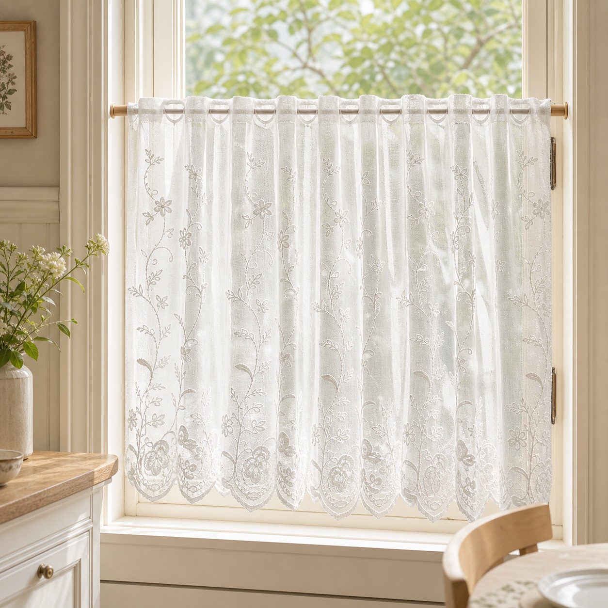 Garden Vine Embroidered Cafe Curtain curtain measuring and size guide illustration thumbnail