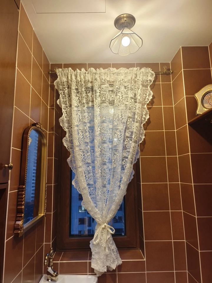 Korean Garden Embroidered Lace Curtain soft lace fabric close-up thumbnail