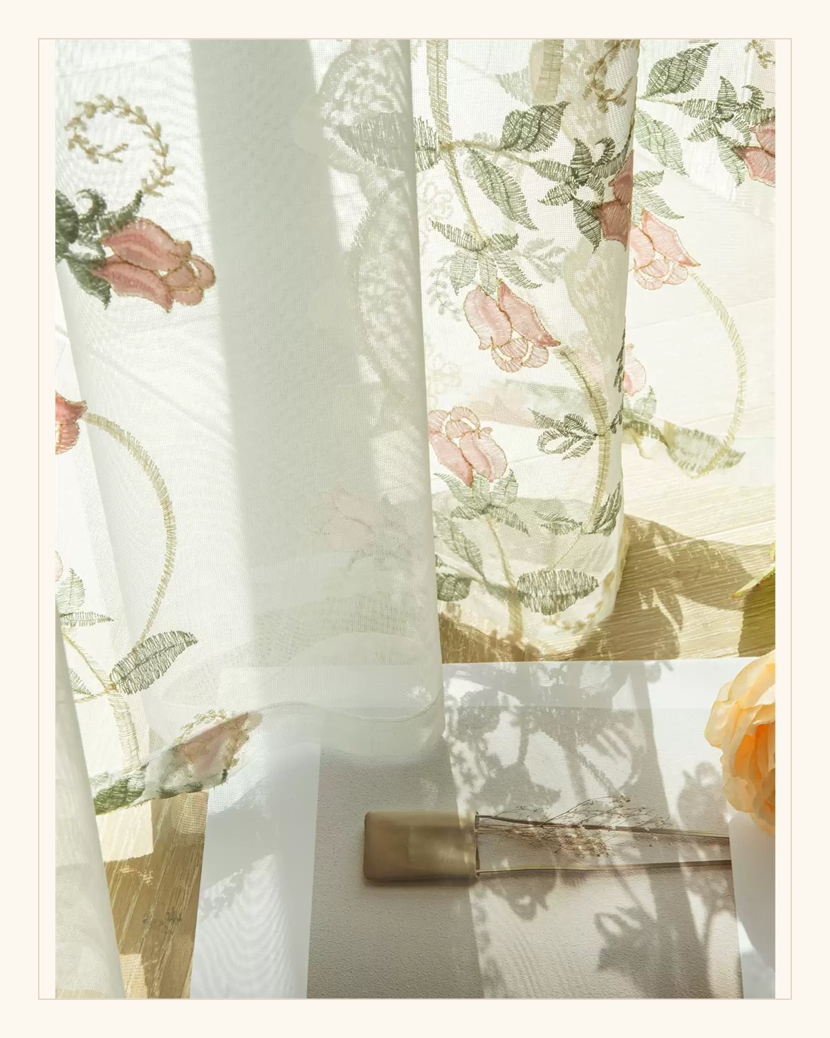 Pink Rose Embroidered Sheer Curtain light filtering sheer curtain transparency thumbnail