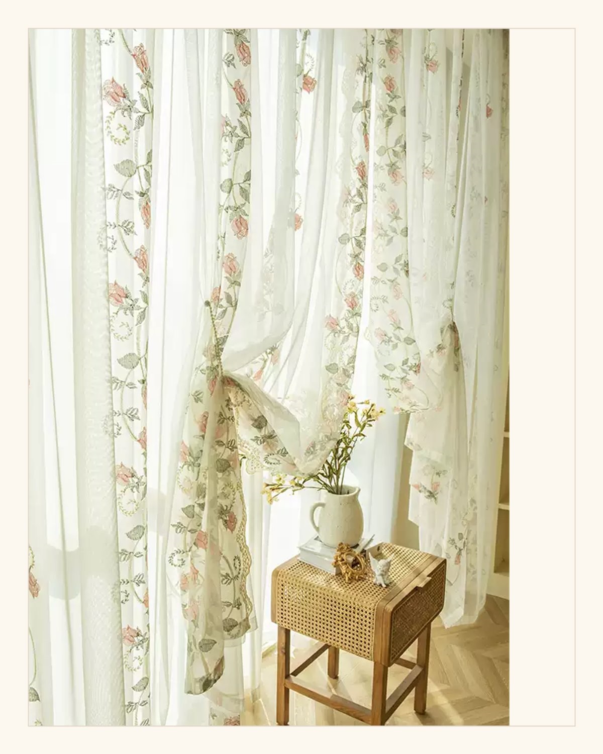 Pink Rose Embroidered Sheer Curtain alternate room scene thumbnail