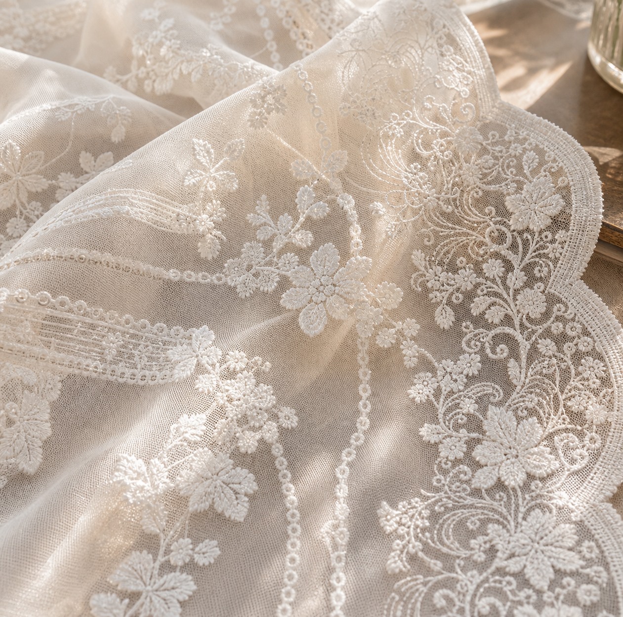 Royal Rose Lace Cafe Curtain soft lace fabric close-up thumbnail