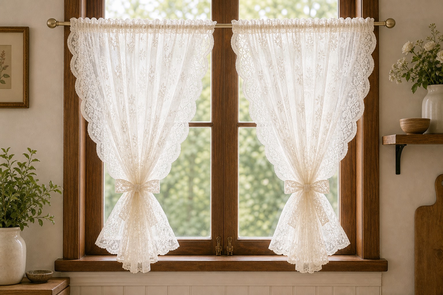 Royal Rose Lace Cafe Curtain curtain hanging style demonstration thumbnail