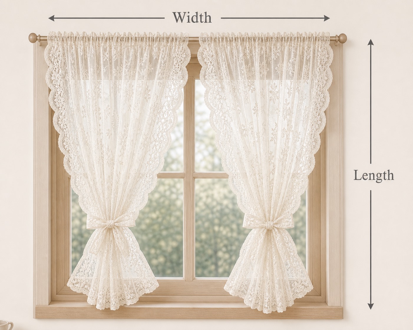 Royal Rose Lace Cafe Curtain curtain measuring and size guide illustration thumbnail
